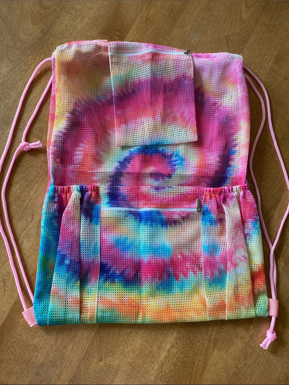 Tie-Dye Pink Multicolor Mesh Drawstring Backpack